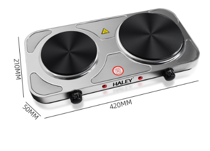 Plita Electrica HALEY HY-1893, 2 Zone de Gatit, Putere 1500W + 1000W, Design Elegant din Otel Inoxidabil